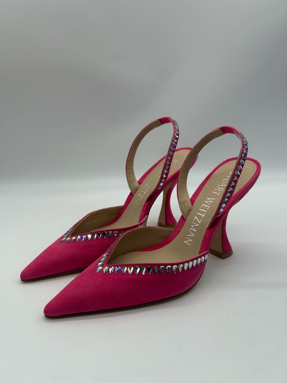 Stuart Weitzman Sleek Hot Pink Crystal Suede Slingback Pumps Size 6.5B NWB - Picture 5 of 15